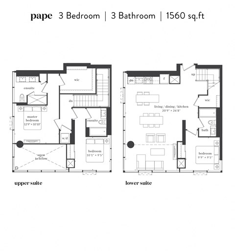 Floor plan for 3 beds, 2 baths, 1561 sqft